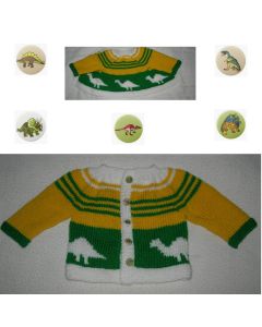 kit tricot 9150 - gilet naissance jacquard dinosaure
