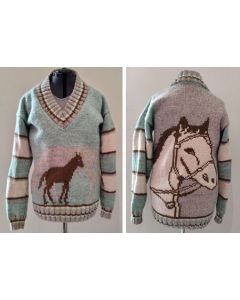 kit tricot 9541 - pull jacquard équitation T 34/36 à 46/48