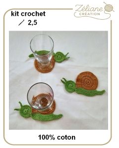 Kit crochet 8 sous verres escargots