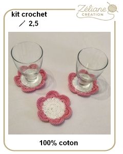Kit crochet 8 sous verres fleurs