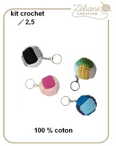 Kit crochet 2026 n°1 - 4 porte-clés balle coloris au choix