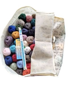 64 pelotes Canada coloris différents + sac + aiguilles = couvre lit du fil rouge 2026