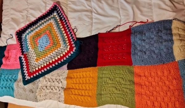 64 pelotes Canada coloris diff&eacute;rents + sac + aiguilles = couvre lit du fil rouge 2026