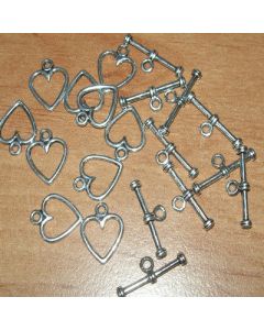 10 fermoirs coeurs coloris nickel 14 x 11,5 mm 