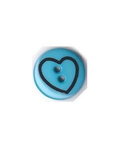 Bouton rond 18 mm avec coeur dessiné réf 2411 fond bleu