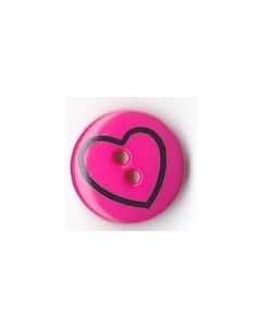 Bouton rond 18 mm avec coeur dessiné réf 2411 fond rose