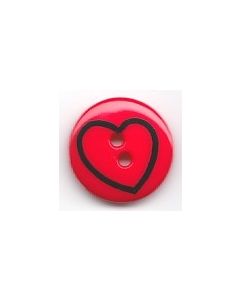 Bouton rond 18 mm avec coeur dessiné réf 2411 fond rouge
