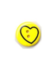 Bouton rond 18 mm avec coeur dessiné réf 2411 fond jaune