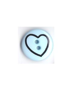 Bouton rond 18 mm avec coeur dessiné réf 2411 fond bleu ciel