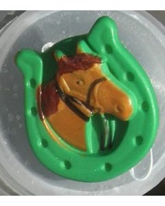 bouton plastique 20 mm fer à cheval et tête de cheval coloris vert
