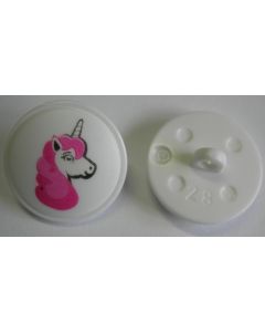 Bouton licorne 18 mm polyester fond blanc 12