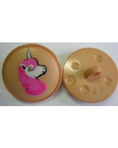 Bouton licorne 18 mm polyester fond coloris  marron clair 16