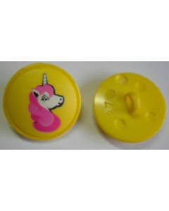 Bouton licorne 18 mm polyester fond jaune 38