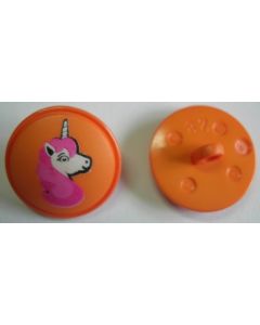 Bouton licorne 18 mm polyester fond orange 42