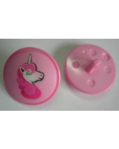 Bouton licorne 18 mm polyester fond rose 46