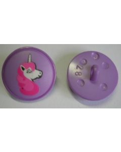 Bouton licorne 18 mm polyester fond violet 60