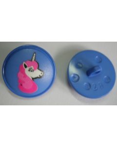 Bouton licorne 18 mm polyester fond bleu 64