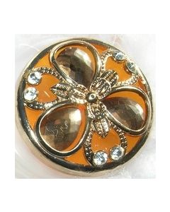 bouton bijou knopf polyester et strass 38 mm fond orange