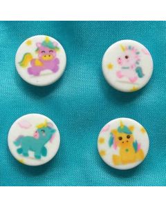 lot de 4 boutons polyester layette bébé licorne 15 mm