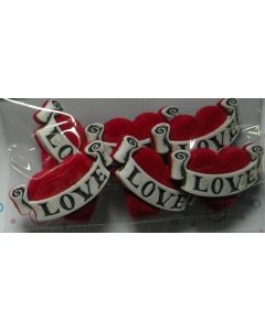 lot de 6 boutons coeurs "love" décors paritys réf 5828