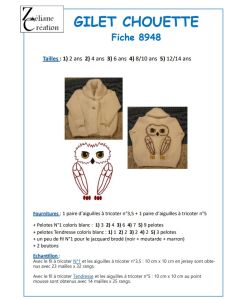 FICHE TRICOT 8948 -  gilet chouette 2 à 14 ans