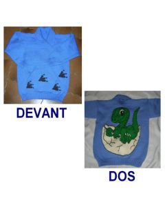 kit tricot 8962 - pull jacquard dinosaure 6 ans à 14 ans