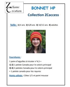 FICHE TRICOT bonnet en Canada style Harry Potter