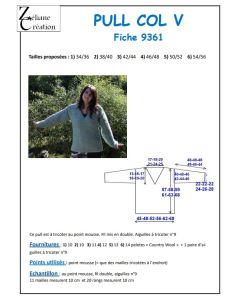 Fiche tricot 9361 -  pull mousse col V en country wool