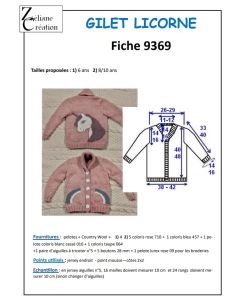 Fiche tricot 9369 - gilet enfant jacquard licorne