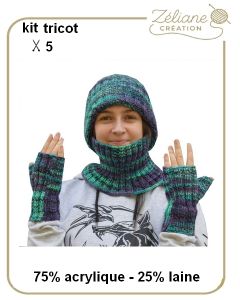 Ensemble bonnet col et mitaines en kit ou déjà tricotés
