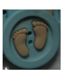 bouton plastique 26 mm coloris bleu avec pied bébé en relief