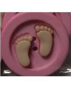 bouton plastique 26 mm coloris rose avec pied bébé en relief
