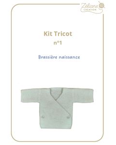 Kit tricot ZC n°1 -  brassière naissance coloris blanc - kit complet ou prêt à porter