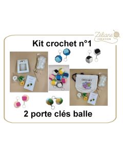 Kit crochet ZC n°1 - 2 porte clés balle - kit complet ou déjà confectionné main