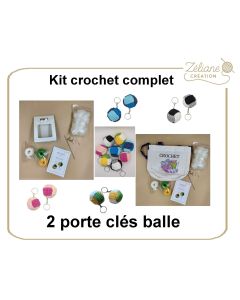 Kit crochet ZC n°1 - 2 porte clés balle - kit complet ou déjà confectionné main