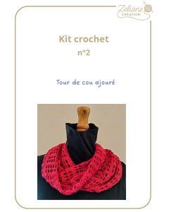 Kit crochet ZC n°2 - col ajouré fantaisie 100% bambou coloris rouge - kit complet ou prêt à porter