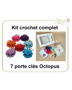 Kit crochet ZC n°3 - 7 porte clés Octopus - kit complet ou déjà confectionné main