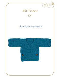 Kit tricot ZC n°1 -  brassière naissance coloris bleu - kit complet ou prêt à porter
