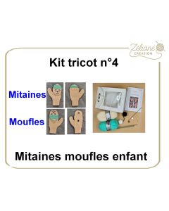 Kit tricot ZC n°4 - mitaines moufles 4/6 ans - kit complet ou prêt à porter