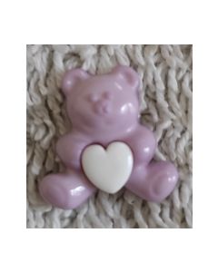 bouton layette ourson mauve avec coeur blanc 15 mm