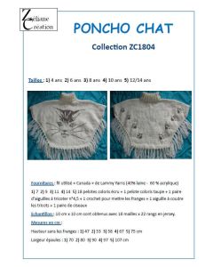 FICHE TRICOT poncho chat 4 ans à 14 ans