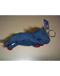 Porte clés peluche poney en tissus jeans