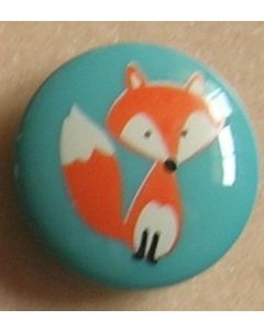 bouton plastique 15 mm avec renard coloris bleu