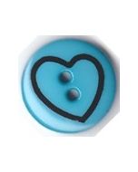 Bouton rond 18 mm avec coeur dessiné réf 2411 fond bleu