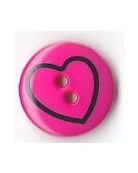 Bouton rond 18 mm avec coeur dessiné réf 2411 fond rose