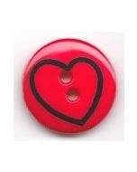 Bouton rond 18 mm avec coeur dessiné réf 2411 fond rouge