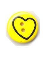 Bouton rond 18 mm avec coeur dessiné réf 2411 fond jaune