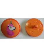 Bouton licorne 18 mm polyester fond orange 42