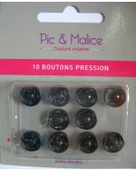 10 boutons pressions métal sans nickel 11 mm coloris noir