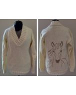 kit tricot 9546 - pull col V avec broderies cheval